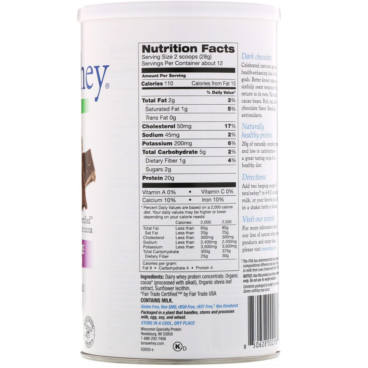 Tera's Whey rBGH Free Whey Protein Dark Chocolate Cocoa (1x12 OZ)