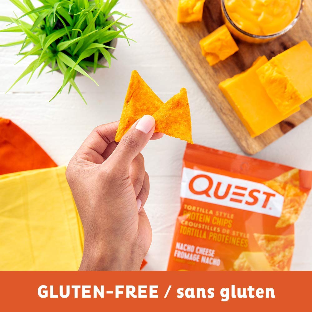 Quest Nutrition - Nacho Cheese Flavour - Tortilla Style Protein Chips, High Protein, Gluten Free, Baked, Not Fried, 1g Sugar, 5g Carbs, 8ct