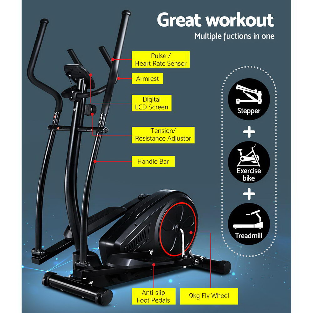 NNEDSZ Elliptical Cross Trainer Exercise Bike Fitness Equipment Home Gym Black
