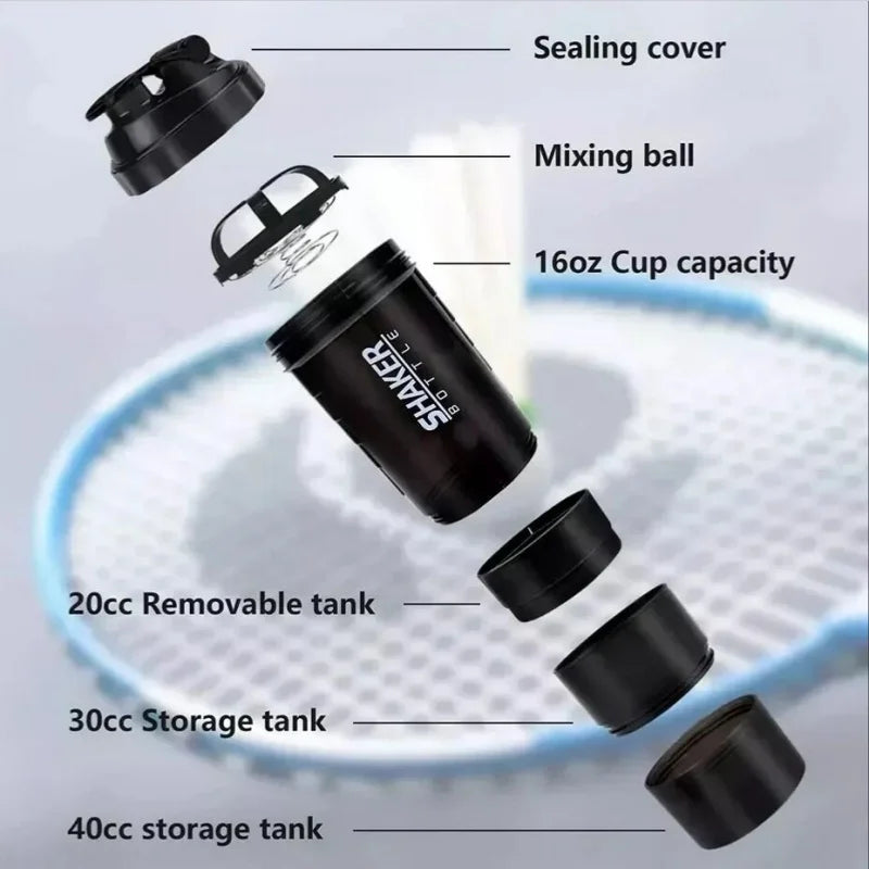 NNEOBA 3-Layer Protein Shaker Bottle Black