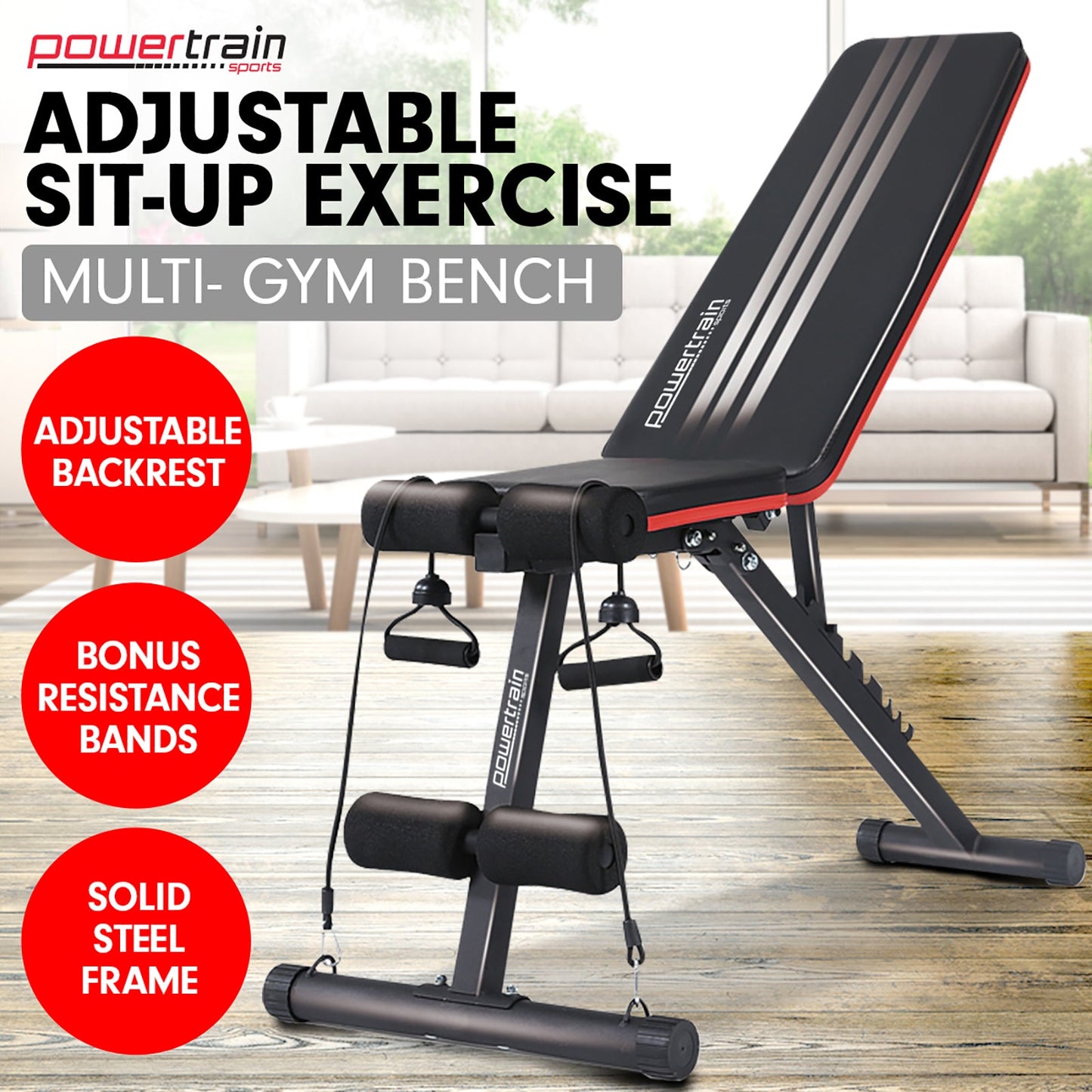 NNEDPE Powertrain Adjustable Incline Decline Exercise Bench Resistance Bands