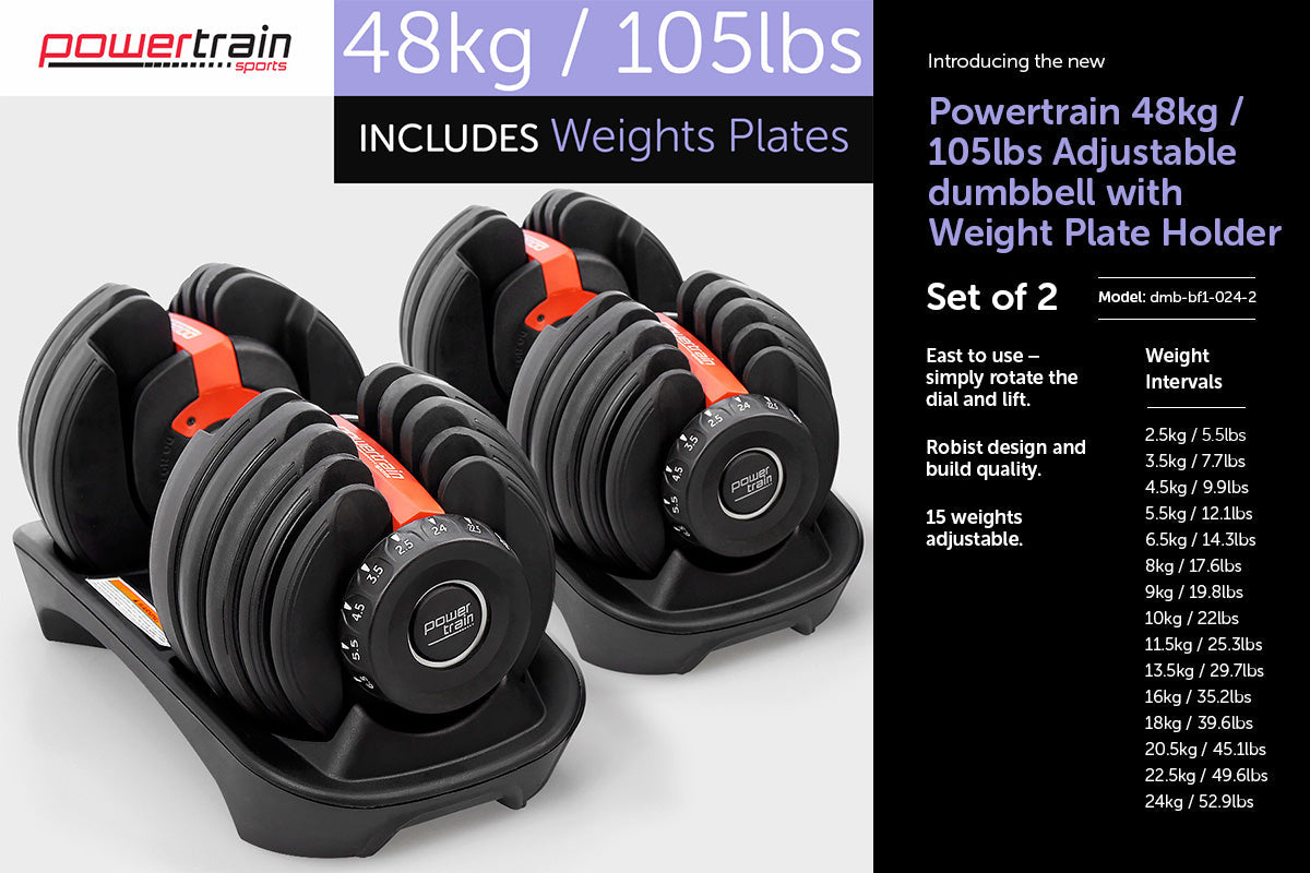 NNEDPE 48kg Powertrain Adjustable Dumbbell Home Gym Set