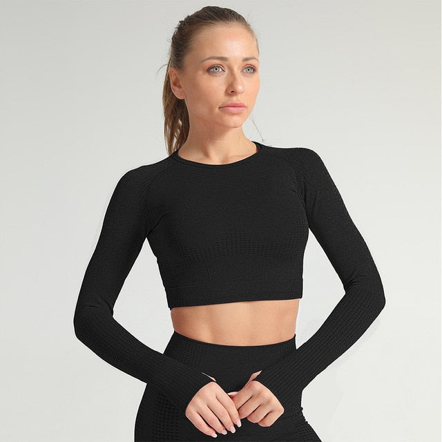 Yoga Shirts Women Long Sleeves Crop Tops Gym Clothing Workout Sportswear Running Tank Tops Sports T-shirts Fitness Tracksuit
